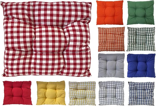 Tropik home Colourful Seat Pads, Garden Kitchen Dining Chair Cushions Tie On (Red Gingham)