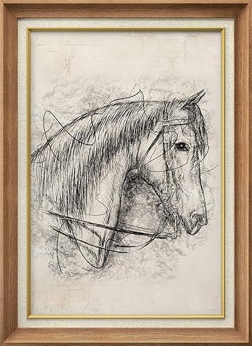 SIGNWIN Arte de marco de alta calidad, vintage, retro, semental, caballo, retrato de animales, ilustraciones de área silvestre, bellas artes, vida