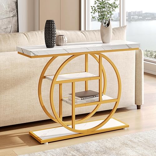 Miniatura 4 de LITTLE TREE Mesa consola, mesa de entrada de 4 niveles detrás del sofá, mesa moderna de sofá de 41.3 pulgadas para sala de estar, mesa de pasillo
