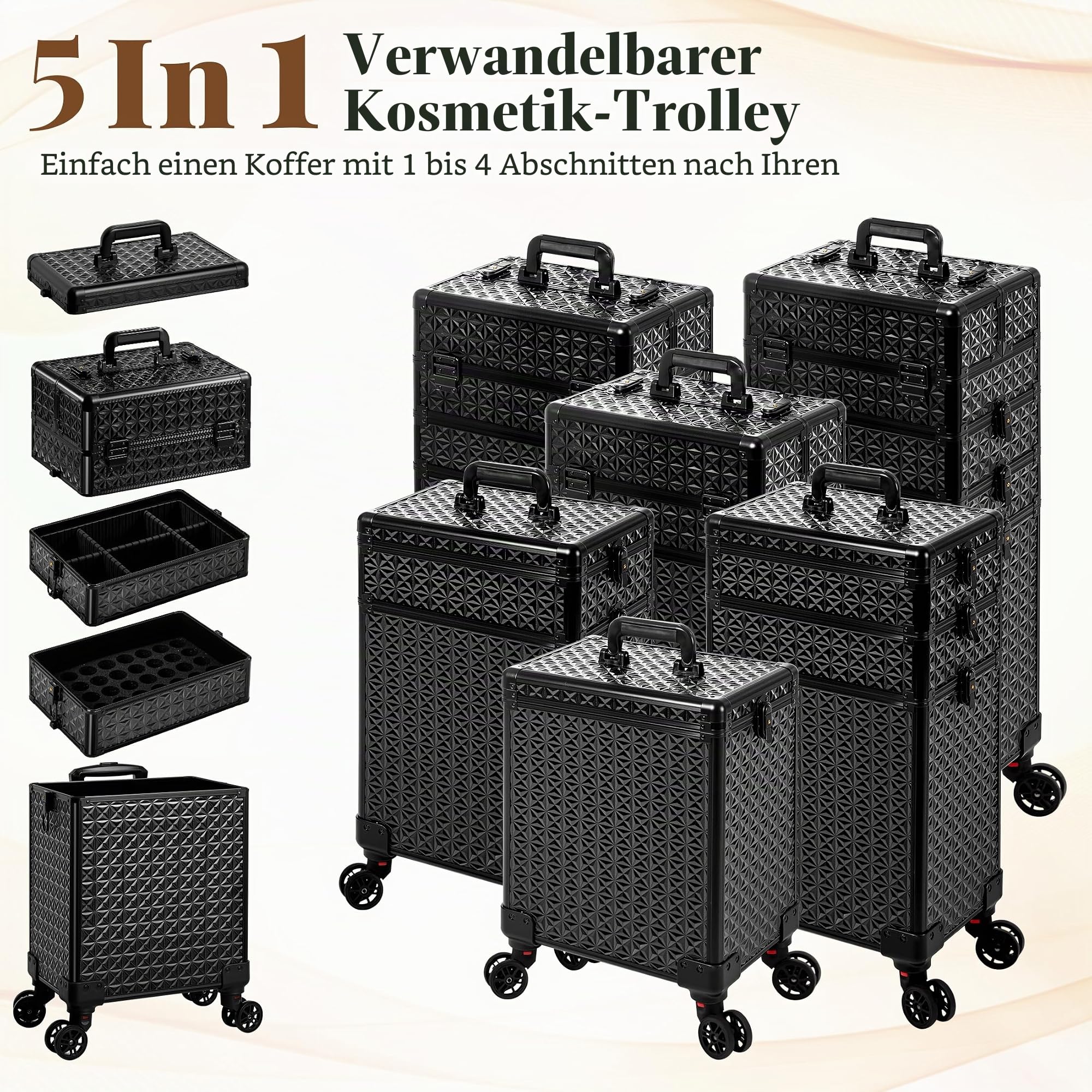 Arous Kosmetikkoffer Trolley 5-in-1 Groß Kosmetik Trolley mit Rollen Alu Beauty Case