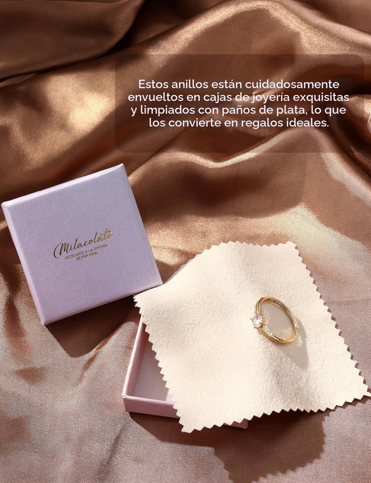 MILACOLATO Anillo de Plata de Ley 925 para Mujer Anillo de Plata Oro Ajustable Zirconia Cúbica Boda Compromiso Eternidad Anillo de Promesa Anillo de Plata para Mujer