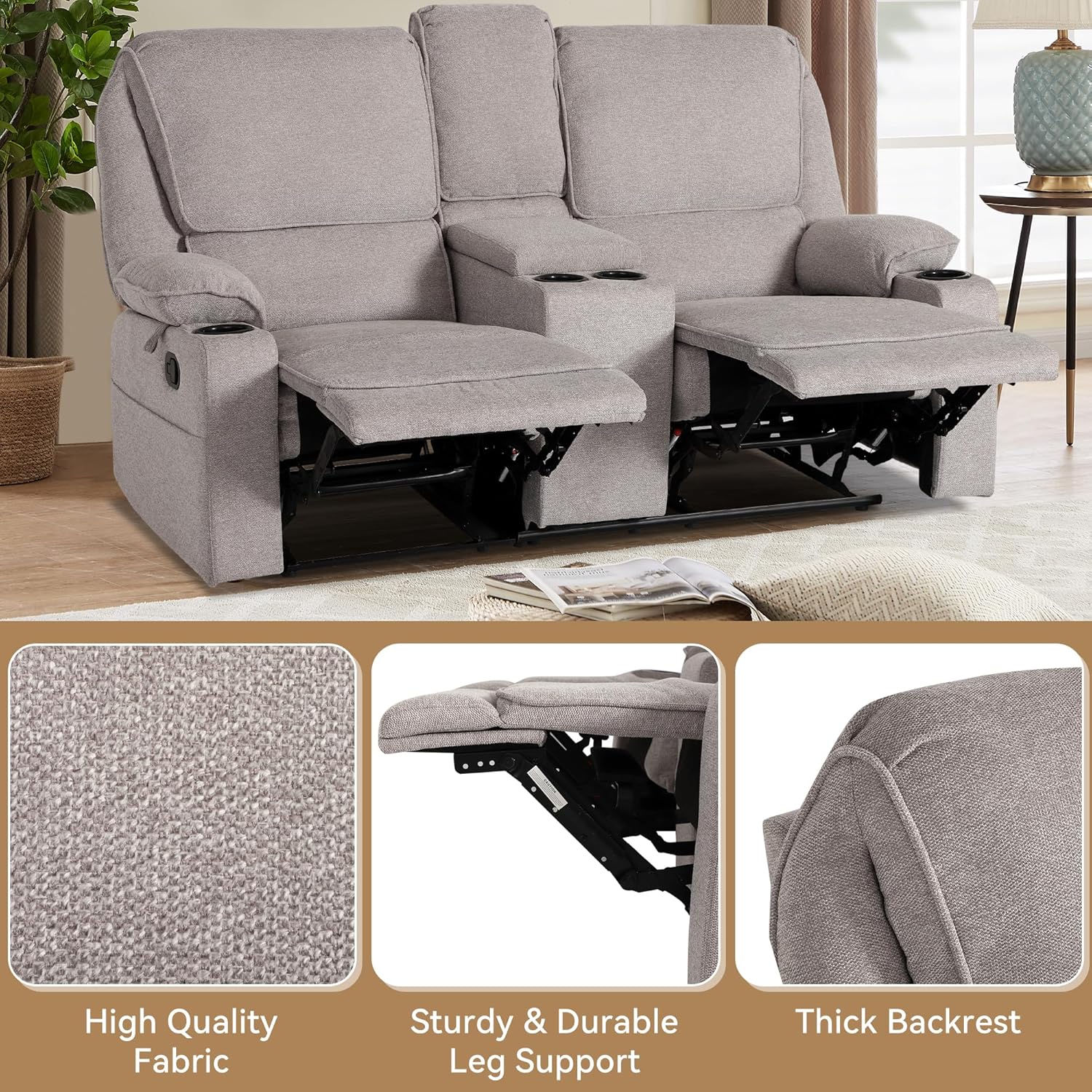 Loveseat Recliner RV Sofa, 2 Seater Couch Recliner Couch Manual Reclining Sofa Loveseat Couch Living Room Furniture (Light Grey, Loveseat)