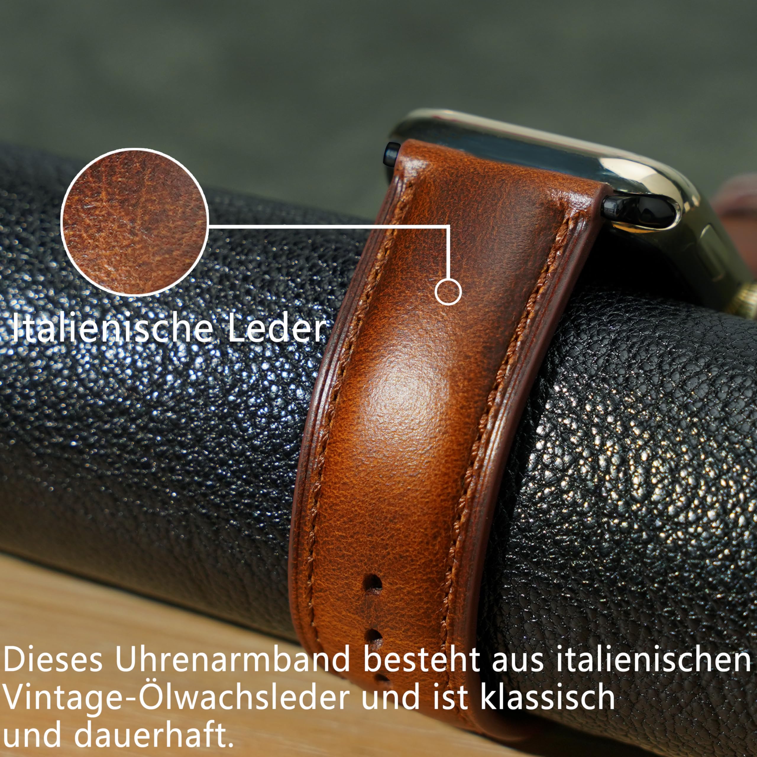 Vintage Leather Bands Compatible with Apple Watch Band 38 40 41 42 44 45 49mm,Wax Oil-tanned Leather Strap for Men iWatch Series 9/8/7/6/5/4/3/2/1 SE SE2 SE3(Tan - Image 3