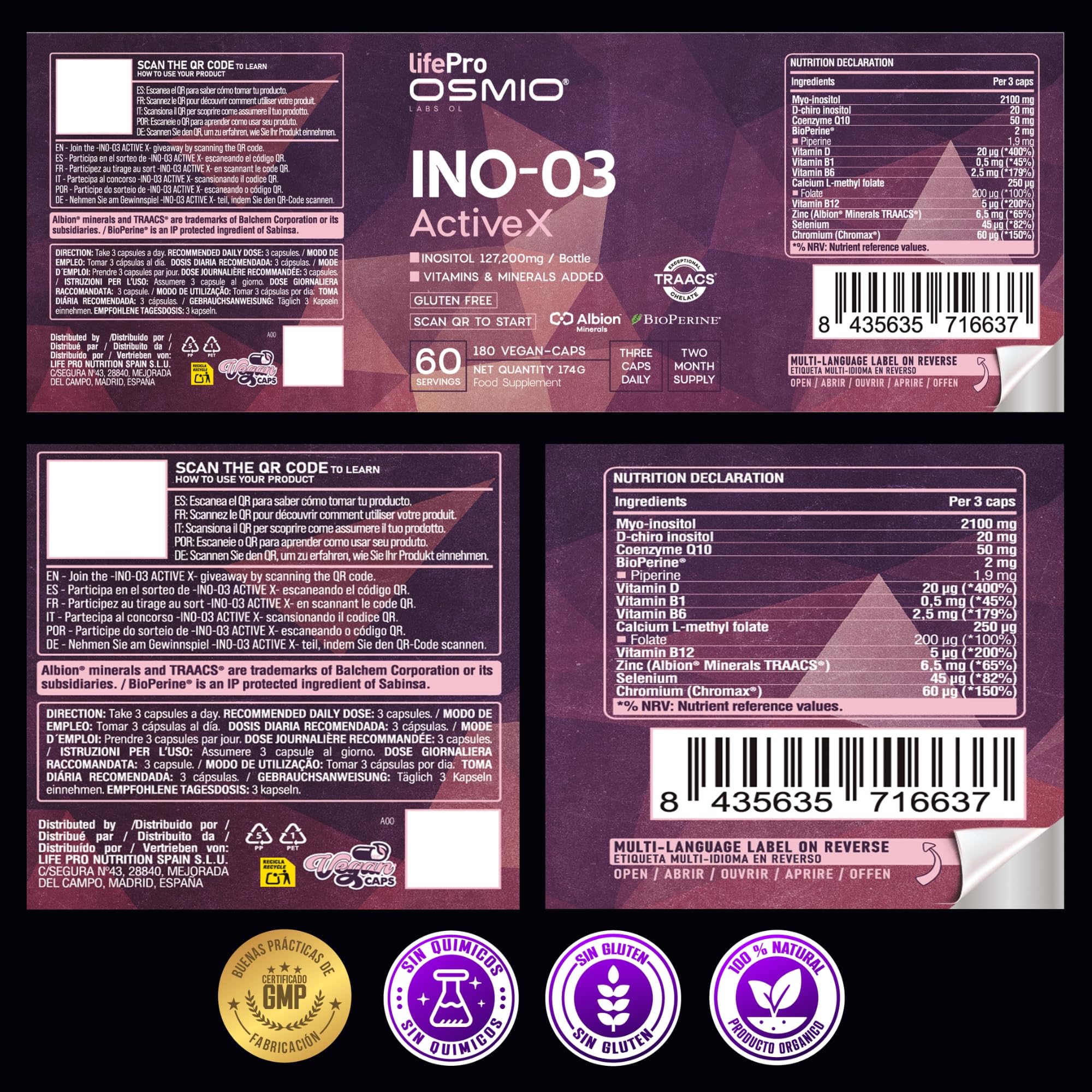 Life Pro Inositol Myo & D-Chiro Inositol 4240mg – Favorece el Equilibrio Hormonal Femenino y Metabólico, Energía Celular y Vitalidad, 180 Cápsulas, Suplemento con CoQ10, BioPerine, Vitaminas B y D3
