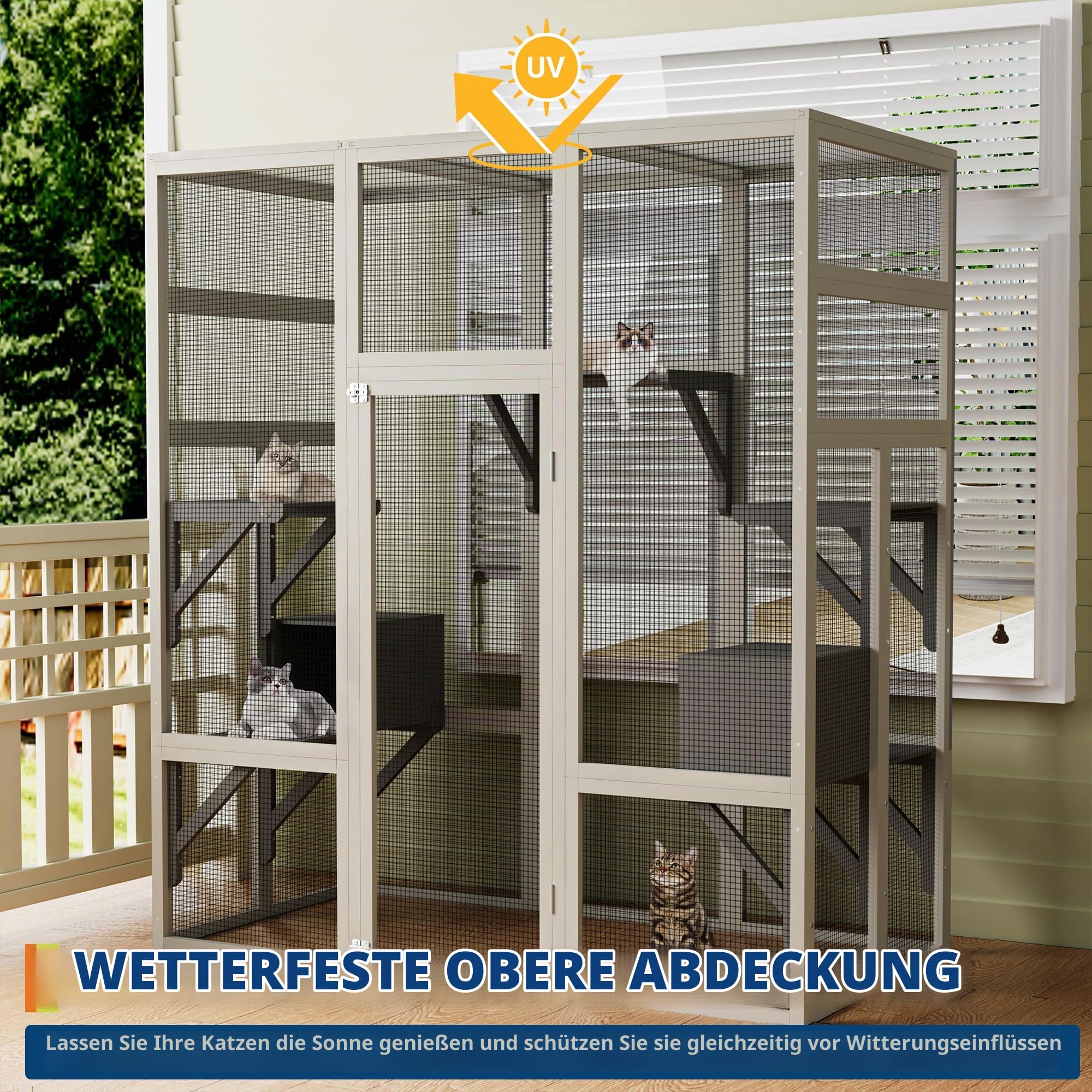 Catio Outdoor Katzengehege, Groß Katzenhaus mit Wasserdichtes Dach, 5 Plattformen & 2 Ruhebox, Outdoor Katzenkäfig Bietet Platz für bis zu 6 Katzen, Kleine Häuser für Garten, Balkon 160 x 82 x 178 cm