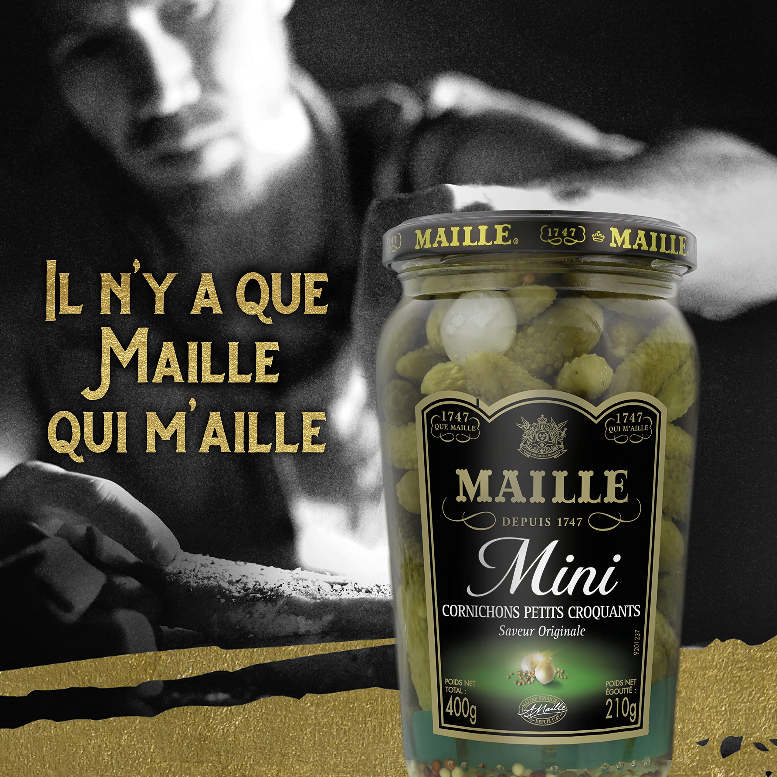 Maille Cornichons Mini Saveur Originale, Le bocal de 210g net égoutté
