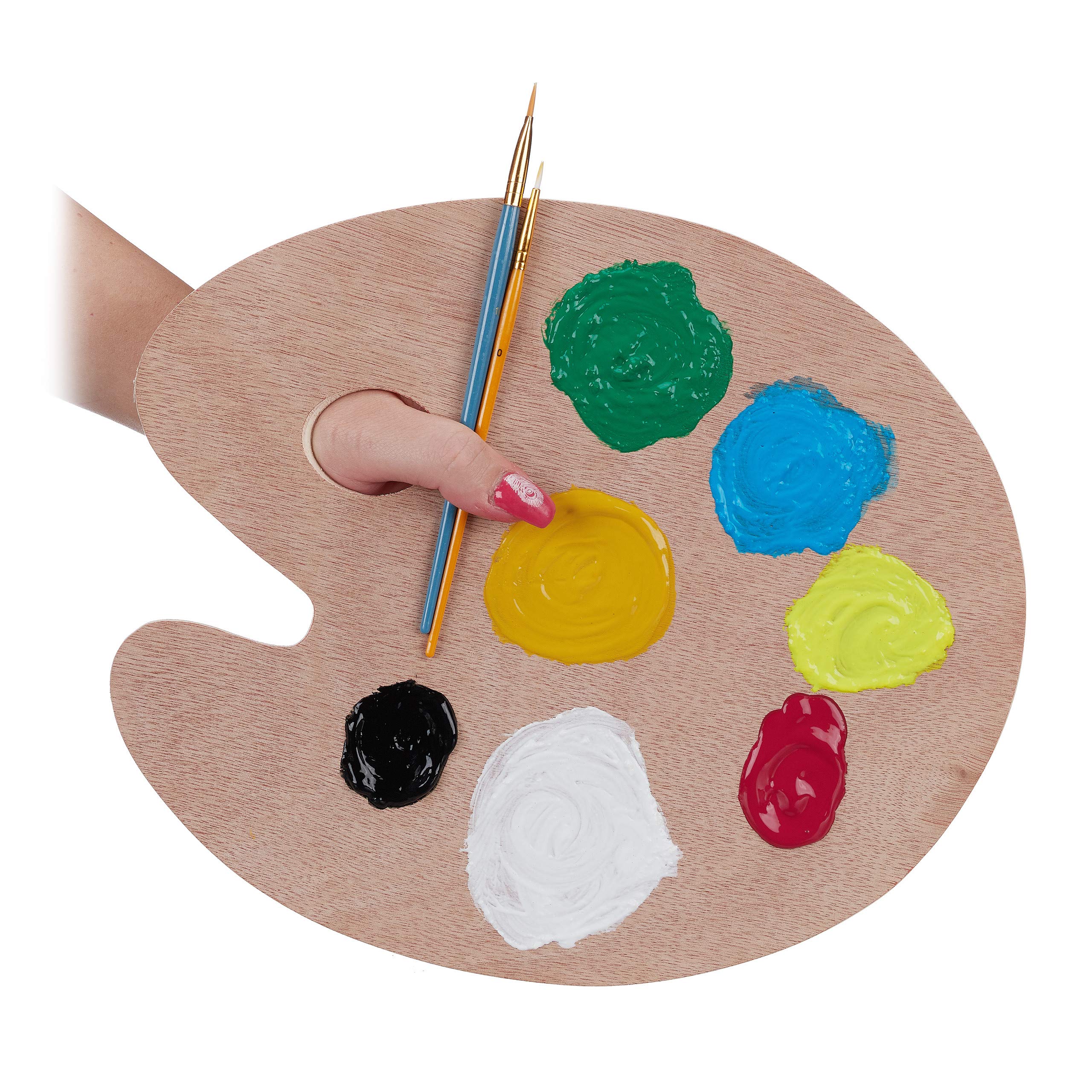 Relaxdays Mixing Palette Wood, Paint palette With Thumbhole, For Acrylics, Aquarelle & Watercolours, For Artist, Natural, Brown 10026738_58