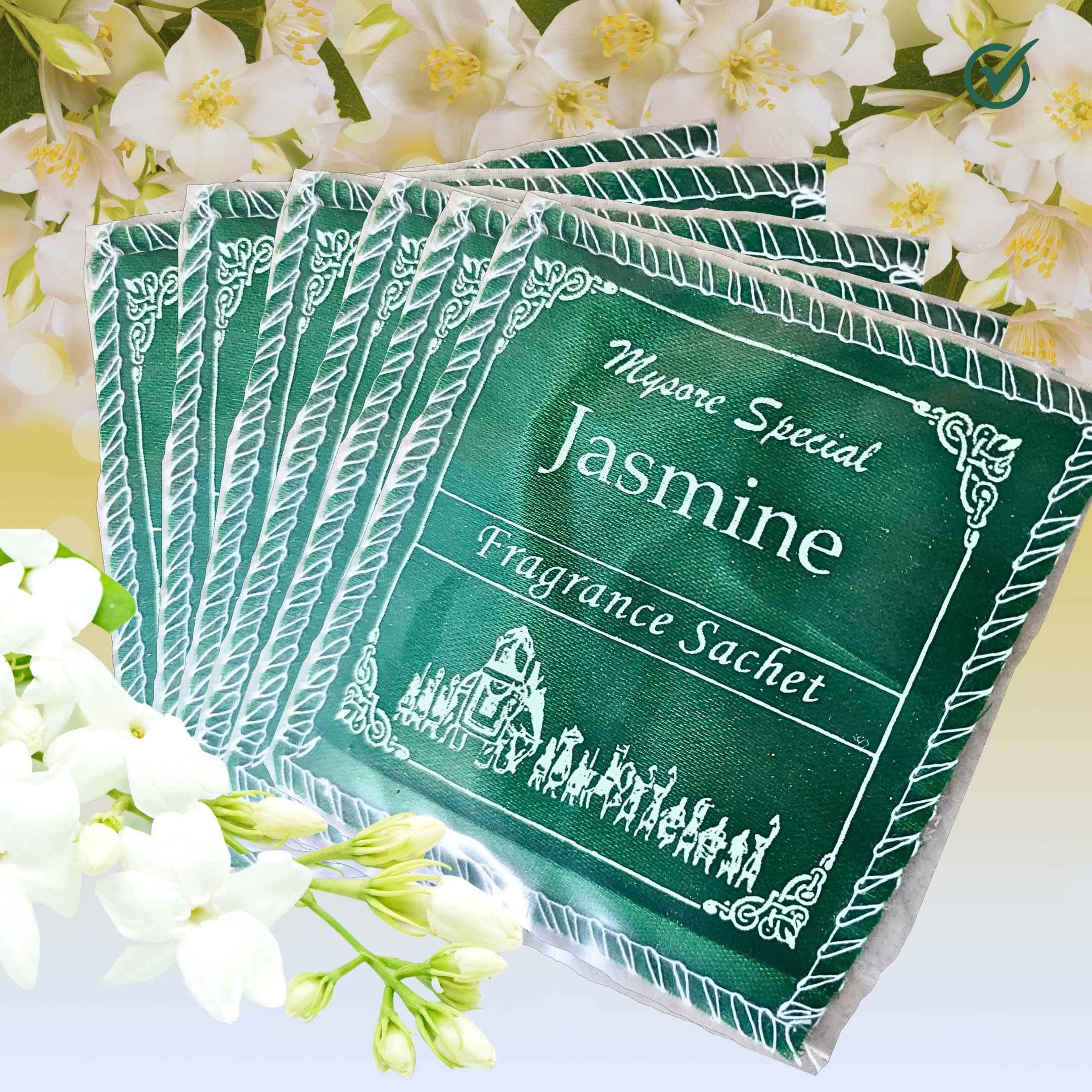 Mysore Jasmine Fragrance Sachets (6-Pack) -Eco-Friendly Cloth Pouch - Long-Lasting Freshness for Wardrobe, Closet, Drawers, and More 2