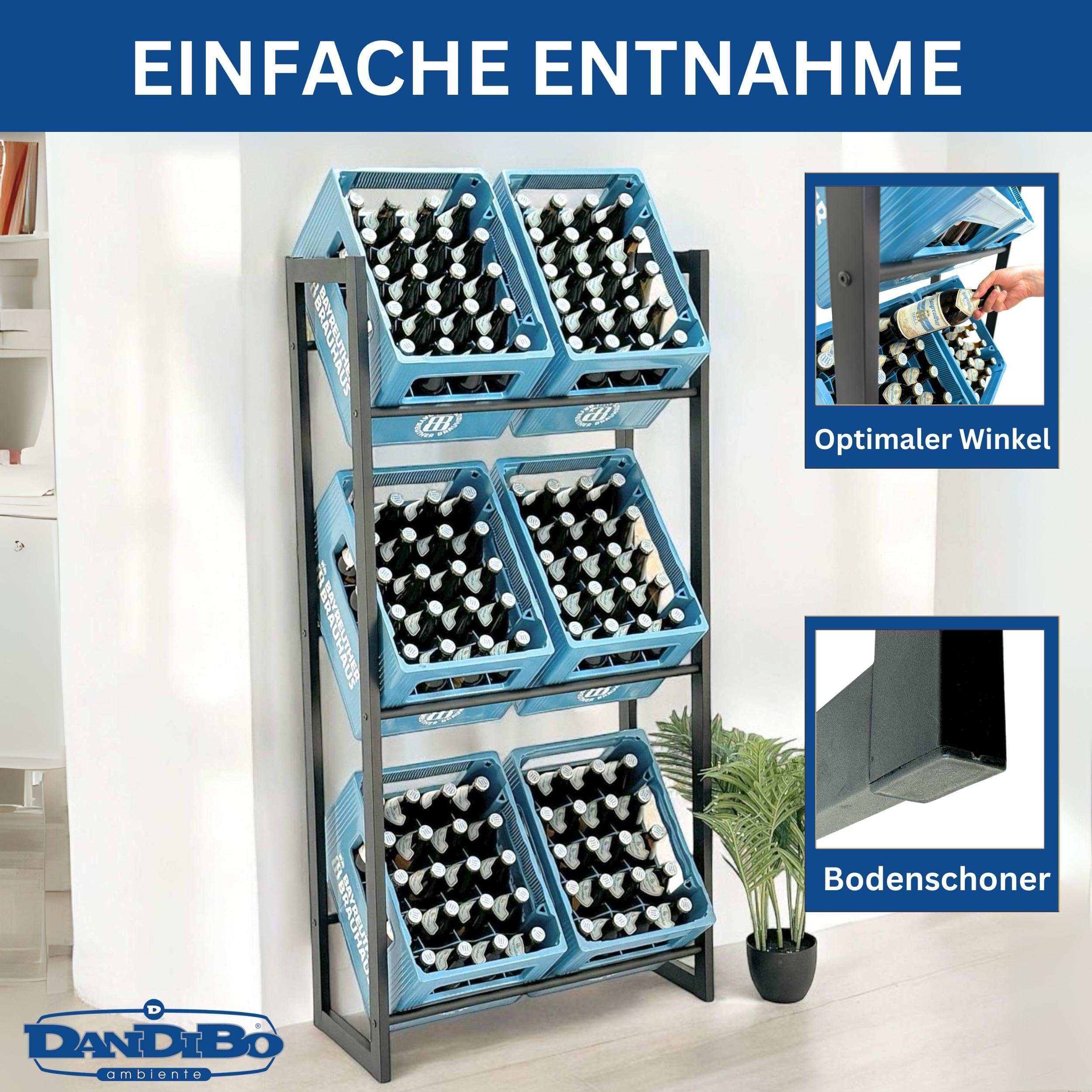 DanDiBo Getränkekistenregal 6 Kisten Schwarz Metall Stehend 96563 Getränkekistenhalter 71 cm Obstkistenständer Flaschenkistenregal