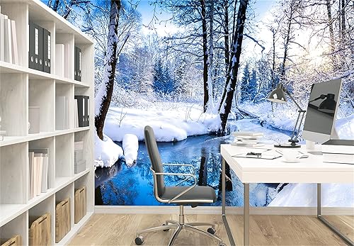 FLFK Murales de pared 3D de paisaje de nieve de invierno, despegar y pegar, póster autoadhesivo extraíble para decoración de dormitorio, sala de