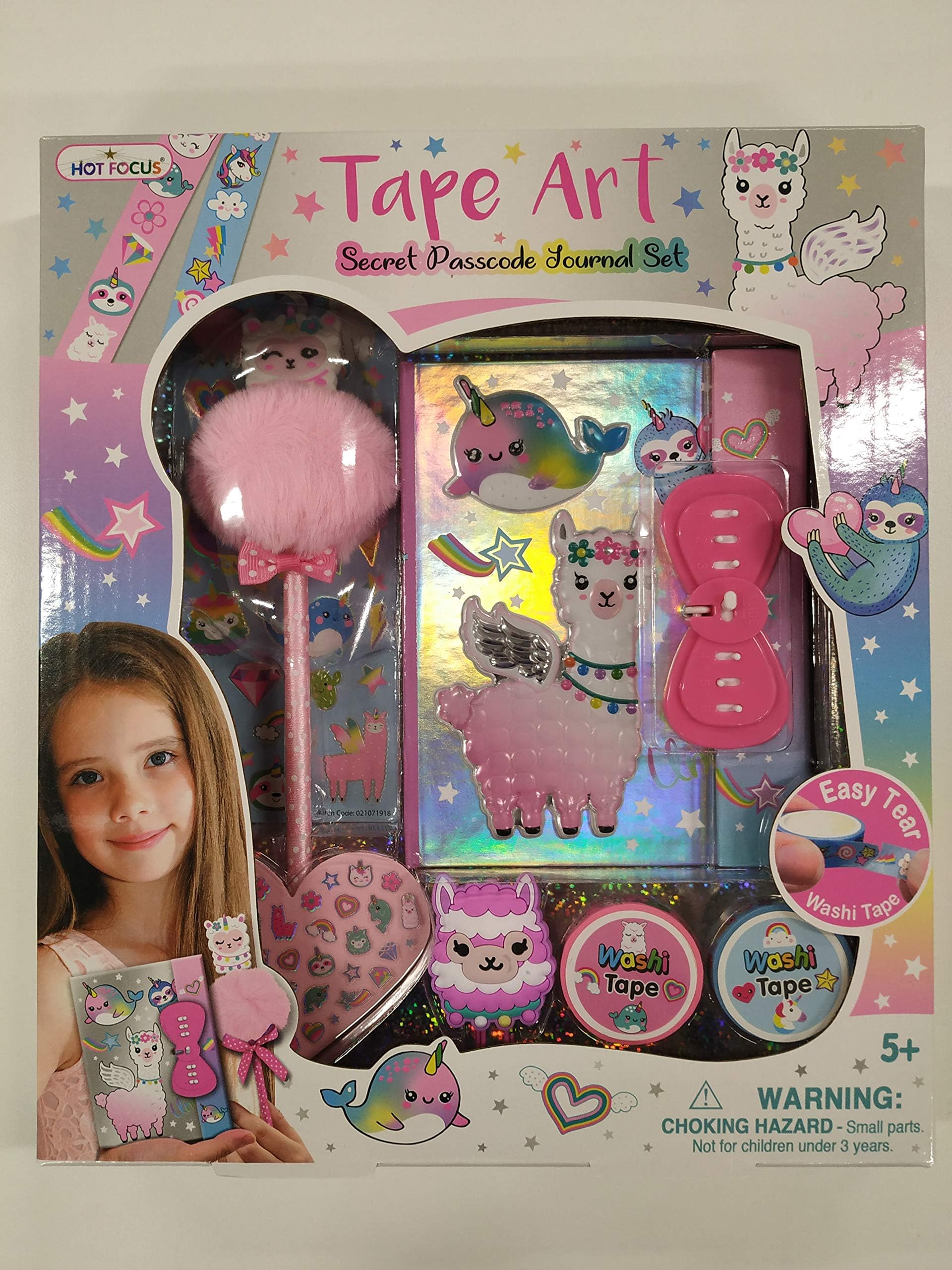 Hot Focus 3D Secret Passcode Journal Set – Llama. Notebook w/Passcode Lock, 2 Washi Taps, 1 Sheet of Scented Stickers, Pom Pom Pen, 1 Paper Clip. Great for Kids/Girls/Tween.