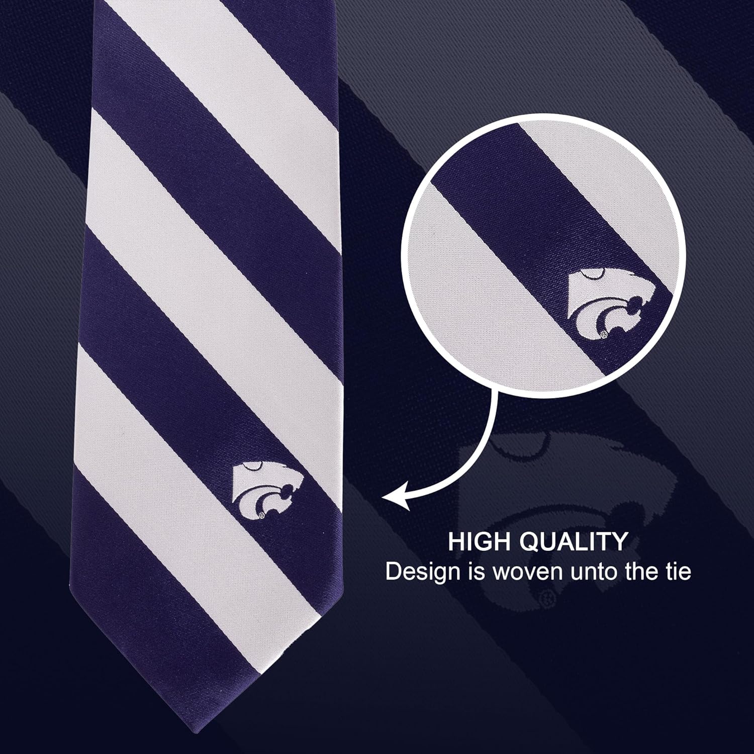 Desert Cactus Kansas State University Neck Tie KSU Wildcats 100% Polyester Necktie with Logo, Officially Licensed (Style A) - Image 2