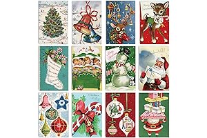 48 Pack Christmas Holiday Greeting Cards Assortment Vintage Watercolor Christmas Blank Note...