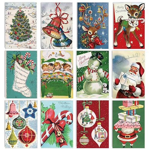 AnyDesign 48 Pack Christmas Holiday Greeting Cards Assortment Vintage Watercolor