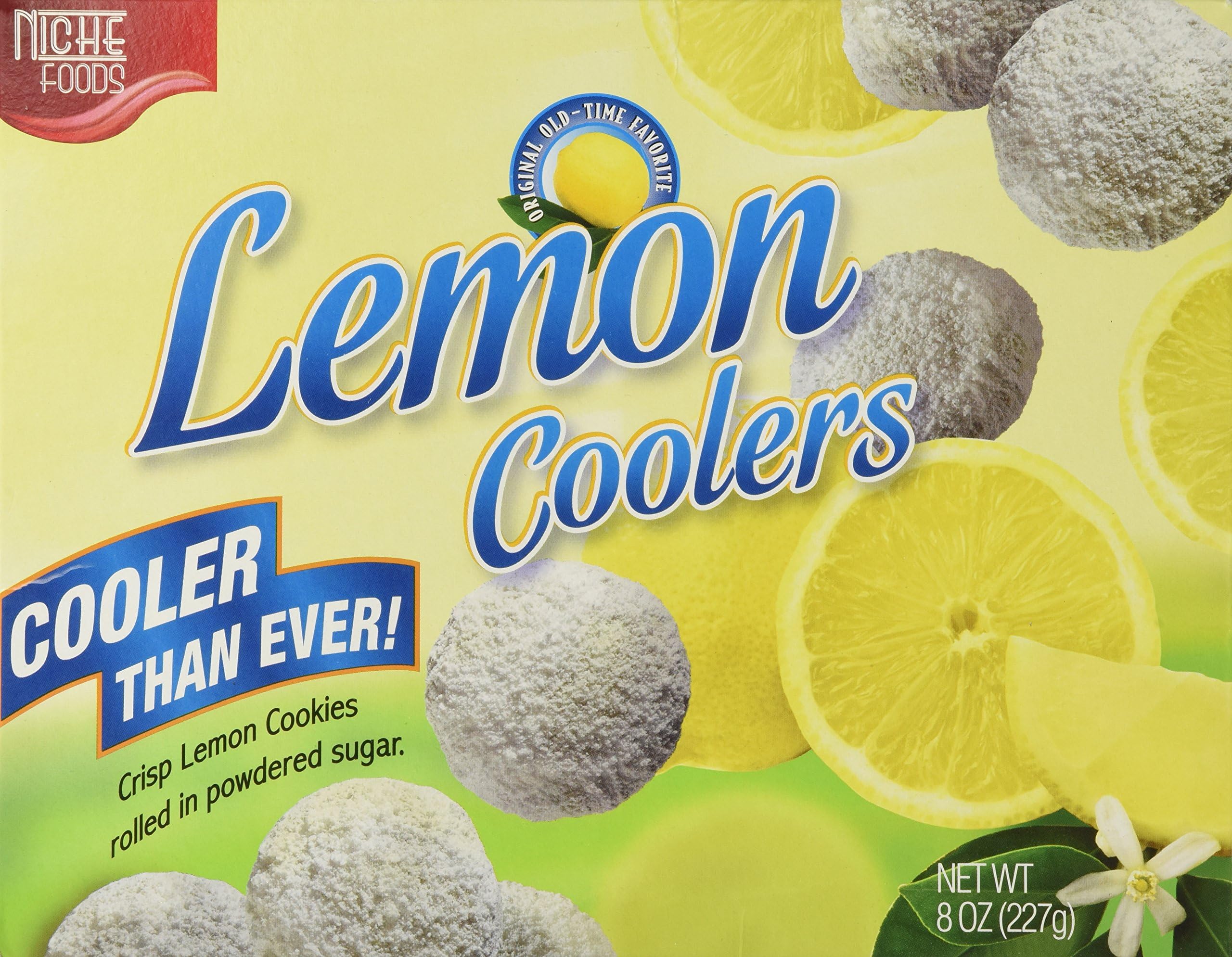 8oz Niche Foods Crisp Lemon Coolers Cookies Rolled in Powdered Sugar, Old Time Favorite