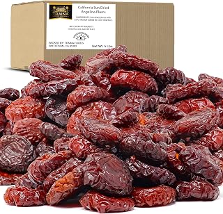 Traina Home Grown Jumbo California Sun Dried Angelino Plum Halves - Healthy, No Sugar Added, Tangy, Chewy, Deep Violet Color, Non GMO, Gluten Free, Kosher Certified, Vegan, Value Size (5 lbs)
