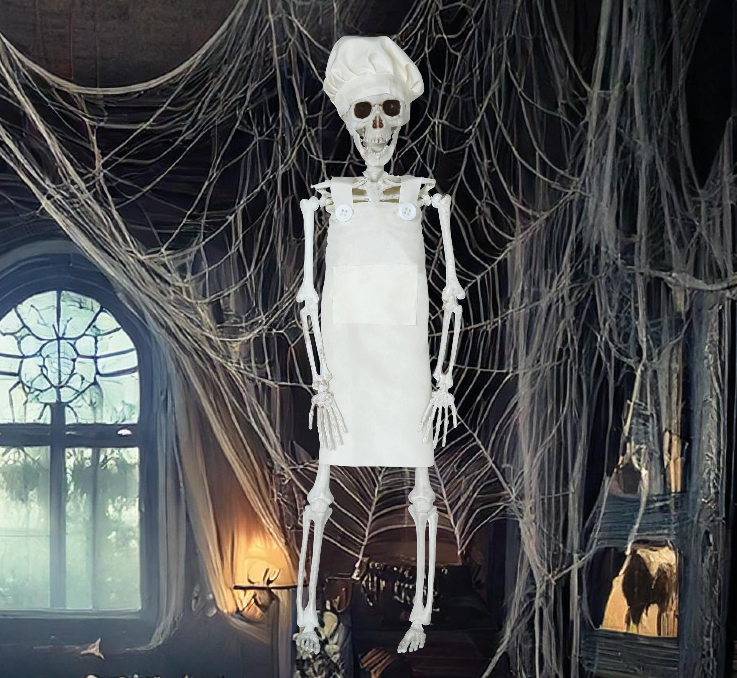 FIESTAS GUIRCA | Hanging Chef Skeleton (15.7 in) - Halloween Decoration for Parties and Horror Celebrations - Ideal for Skeleton and Creepy Kitchen Environments - Beige
