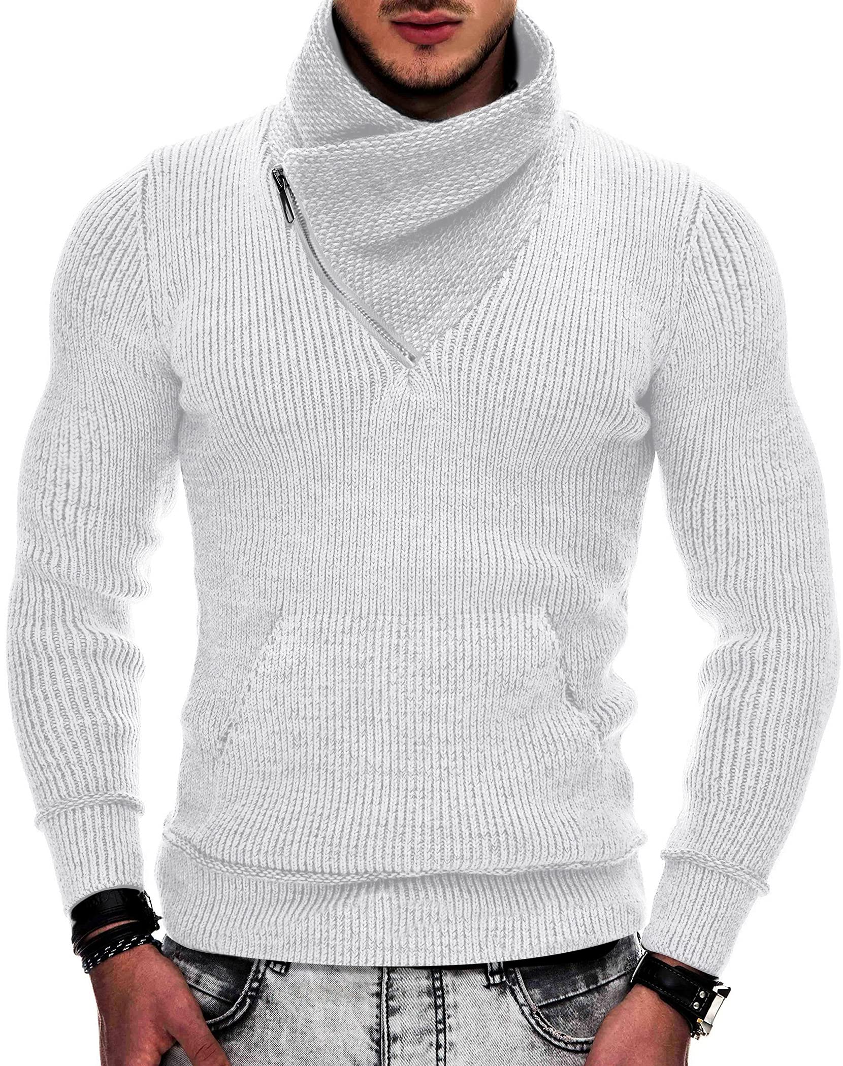 COOFANDY Maglioni da uomo a collo alto, a collo alto, con tasche, 1- Bianco., XX-Large