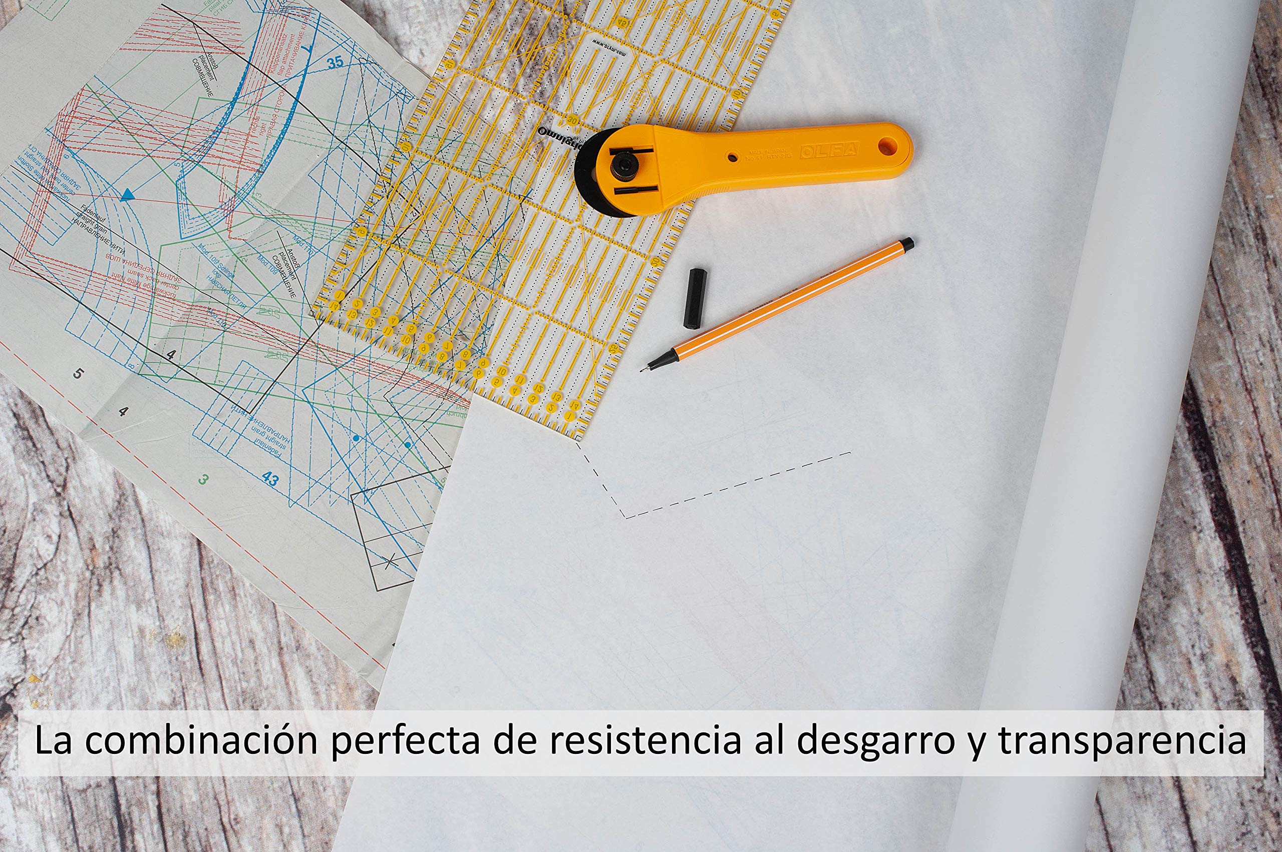 papel de patrón a prueba de lágrimas (91,4cmx50m) trazar los dibujos es fácil! Versátil papel transparente para coser, dibujar, hacer artesanías y papel de seda