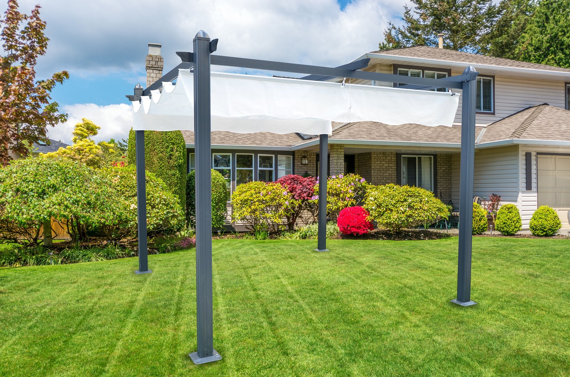 Pérgola de aluminio con toldo retráctil de 300 x 300 cm para exterior o jardín