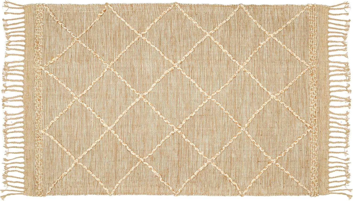 Hausattire Jute Boho Area Rug 4'x6' - Natural Beige, Non Slip Large Diamond Checkered Carpet for Living Room, Kids Playroom, Bedroom Floor | Farmhouse Decorative Woven Rugs - 48x72 Inch
