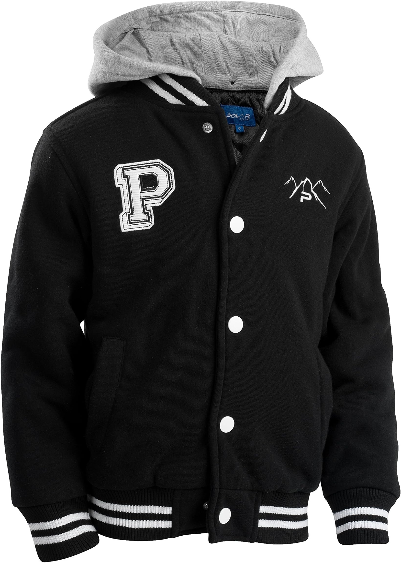 The Polar Club Boys' Fleece Varsity Baseball Jacket with Removable Hood