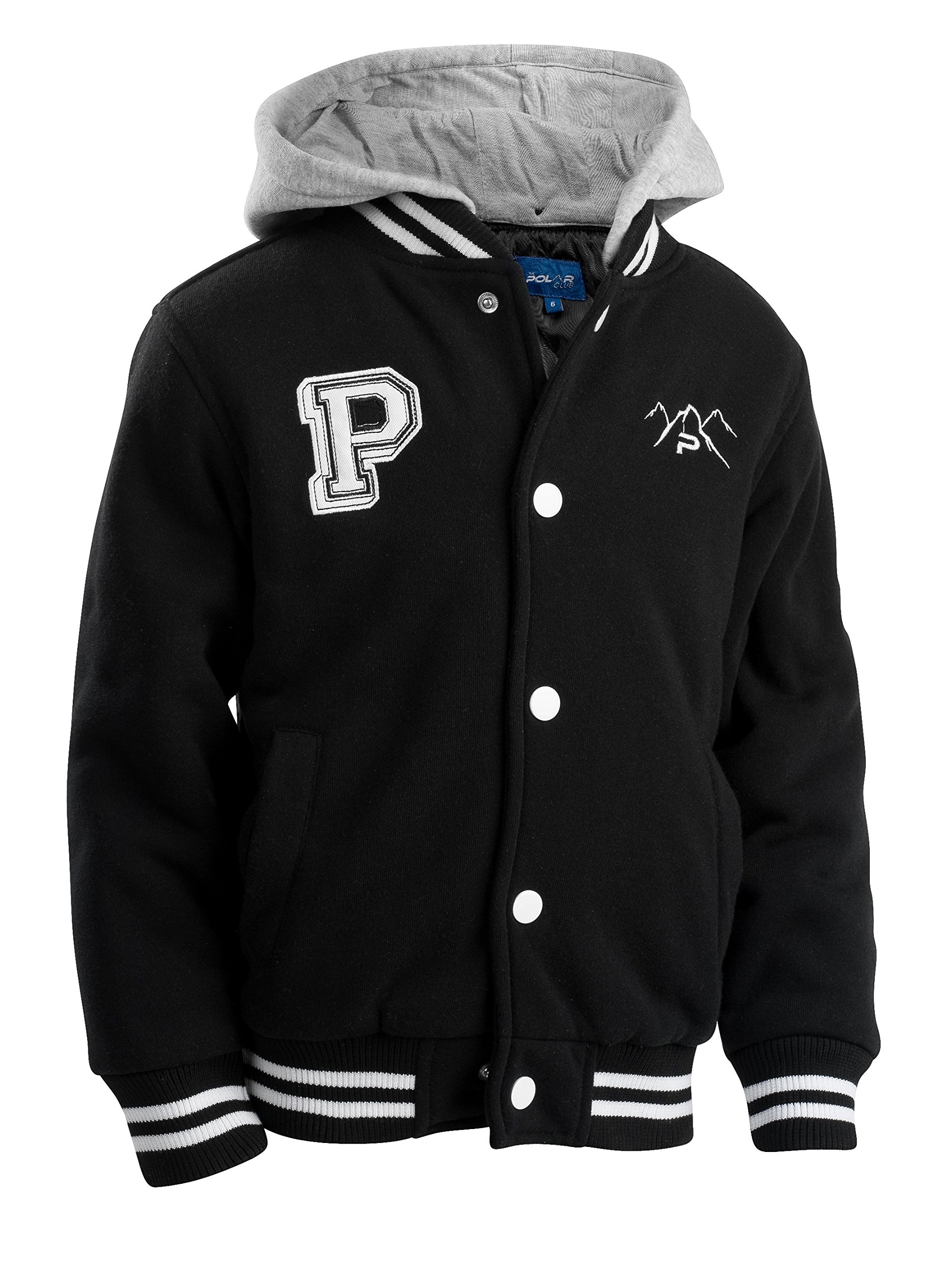 The Polar Club Boys' Fleece Varsity Baseball Jacket with Removable Hood