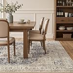 Tortania Area Rug Living Room Rugs - 5x7 Washable Boho Rug Vintage Oriental Distressed Farmhouse Large Thin Indoor Carpet for Living Room Bedroom Under Dining Table Home Office - Cream Blue