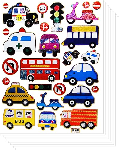 Calcomanías vívidas con purpurina para autos, camiones, autobuses, motocicletas, ambulancias, fiestas para manualidades, álbumes de recortes, niños