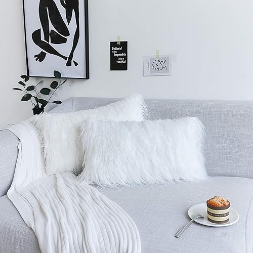 Kevin Textile Pack de 2 Fundas Decorativas de Almohada de Nueva Serie de Lujo Estilo de Pelo Sintético para SillaSofáSillón, 12x20 Pulgadas (30 x 50