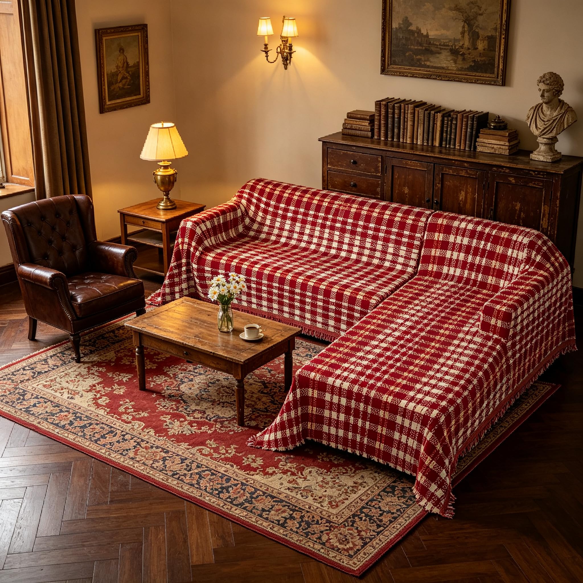 Photo 1 of SYJOVIA Sectional Couch Covers L Shaped Sofa Cover Blanket 2 Pieces 1OO% Waterproof Couch Cover for Dogs Pets Washable Chenille Sofa Slipovers 71"x118" + 71"x134" (XX-Large, Red Checkered)