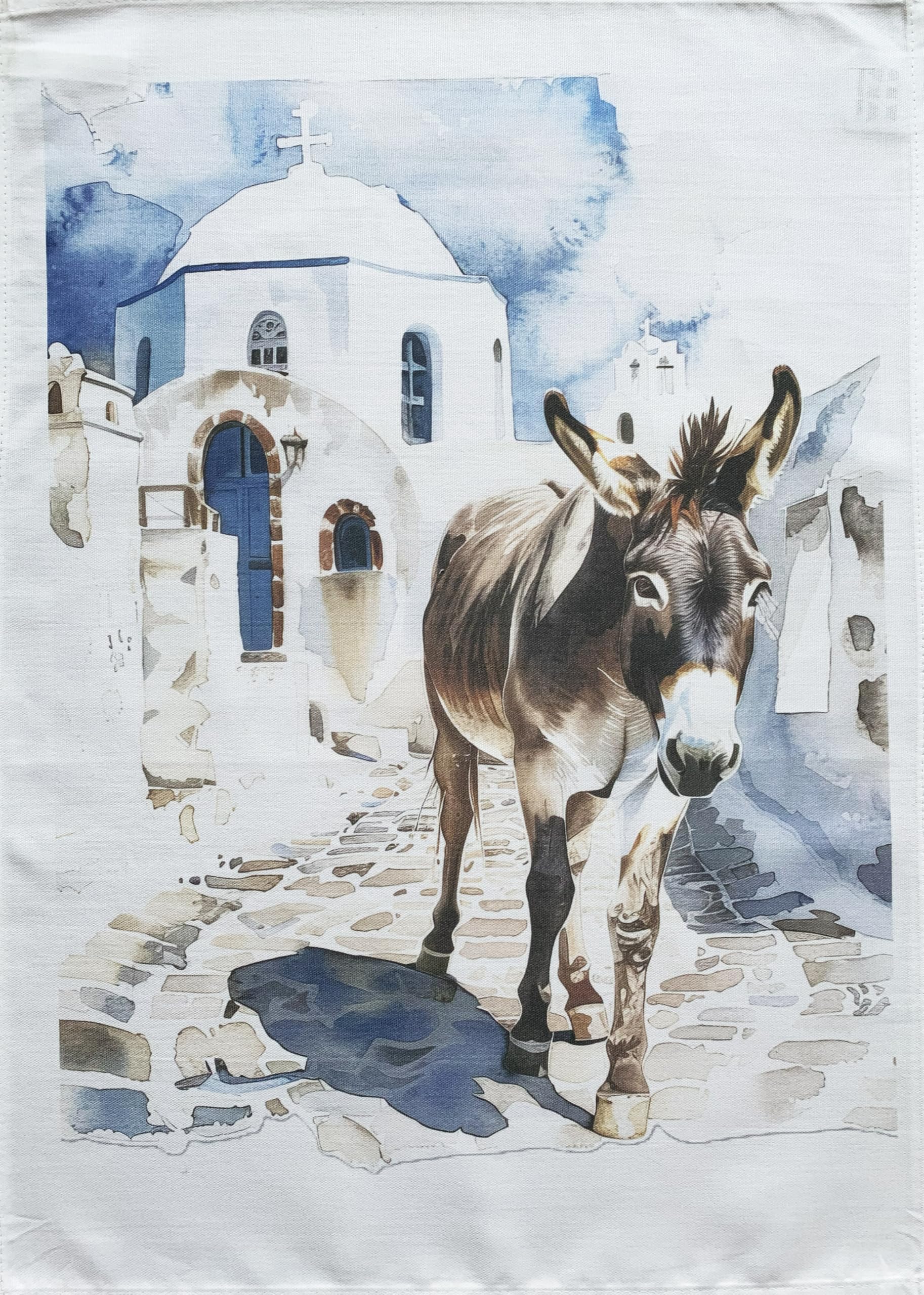 Half A Donkey White The Greek Donkey Large Cotton Tea Towel