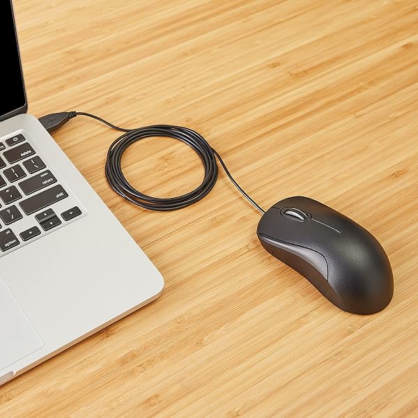 Amazon Basics 3-Button USB Wired Quiet Mouse β Standard, Black - 5