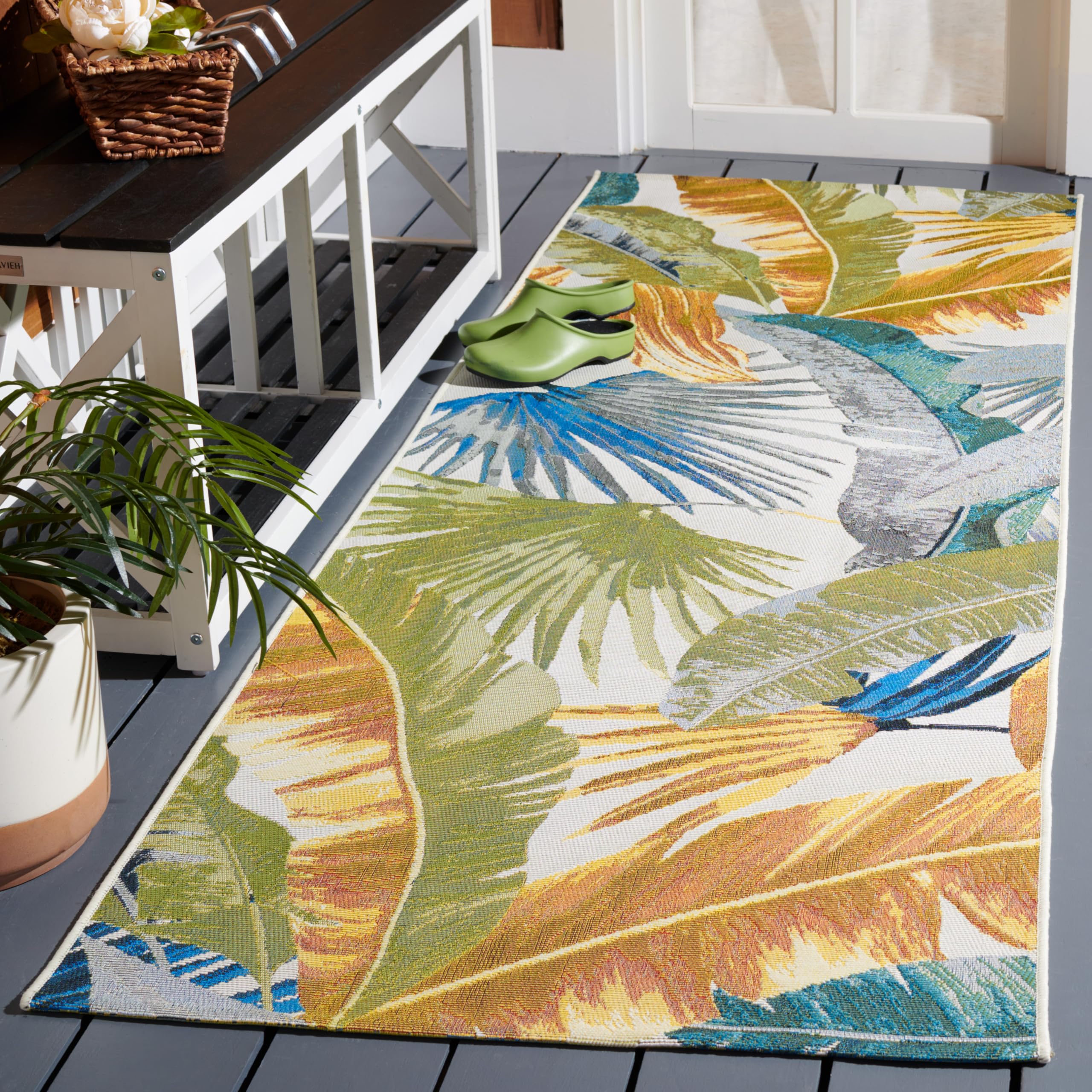 SAFAVIEH Tappeto Runner Barbados 70x20 Cm Oro E Blu – Tropicale Per Esterno/Interno, Lavabile, Antimacchia - 5
