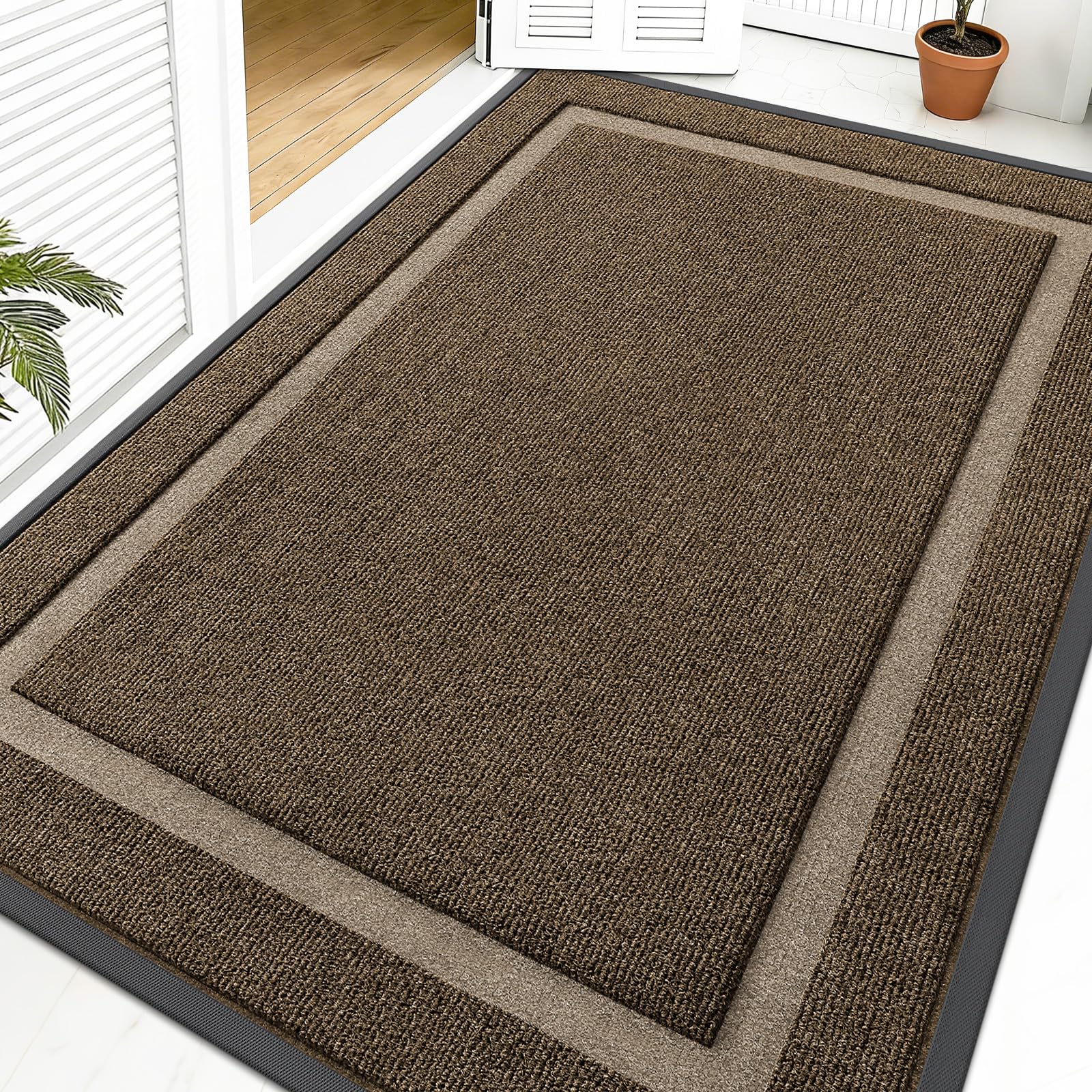 OLANLY Front Door Mat Outside 59x40, All-Season Heavy-Duty Rubber Doormat | Brown, Absorbent, Stain and Fade Resistant, Waterproof Non-Slip Backing, Low-Profile Indoor Outdoor Floor Mat for Entryway