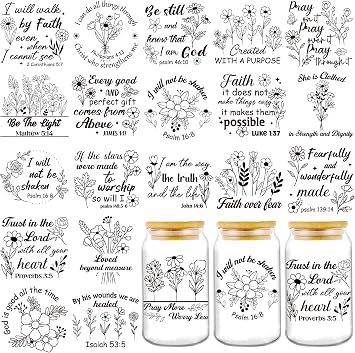 AFRITEE Transfer UV DTF Decal - 20 Sheets Christian Bible Verse UV DTF Cup Wraps for 16 20 40 Glass Coffee Mug, Wildflower God Bible Verse Motivational Quotes Transfer Stickers Church Creative Gifts