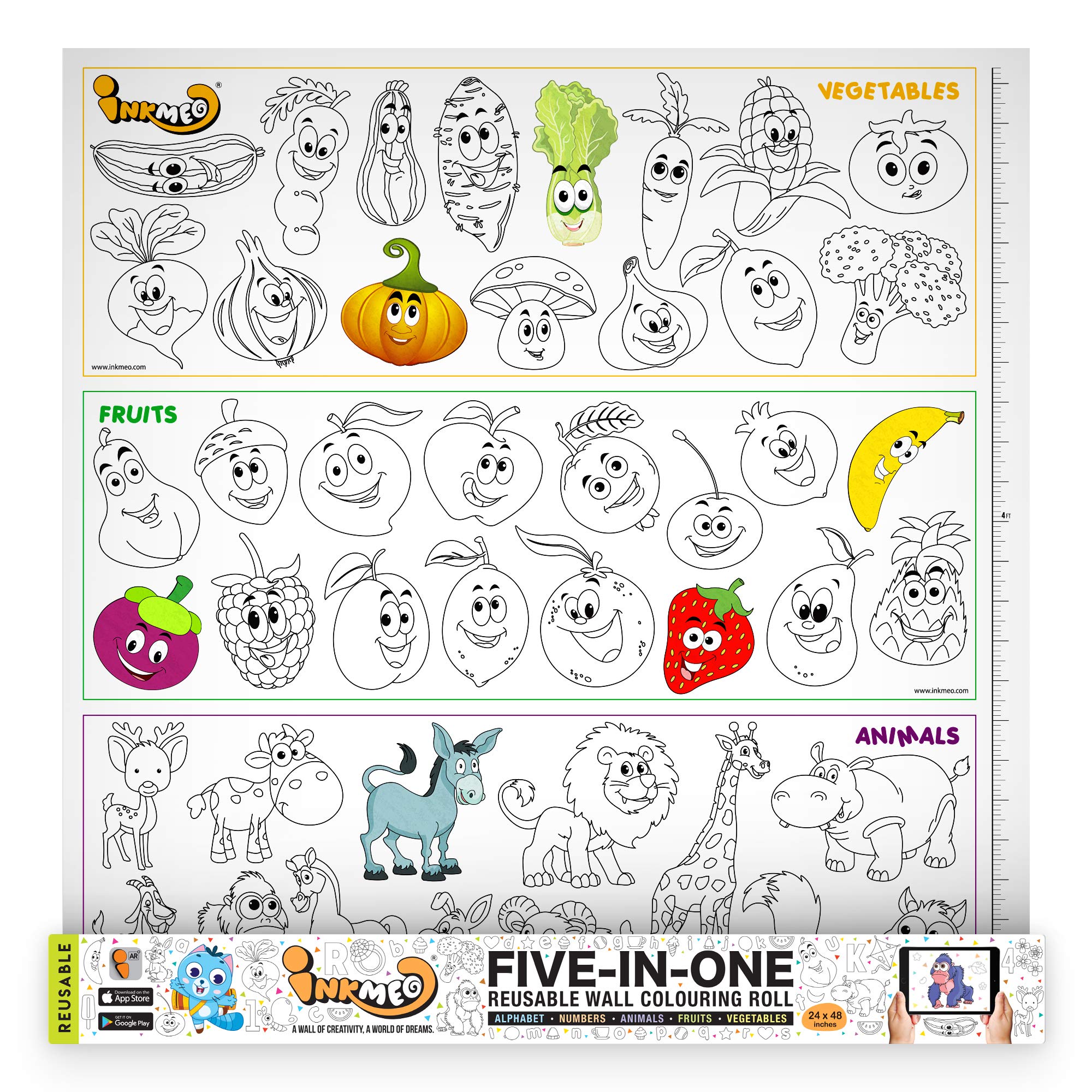 Inkmeo | Five in One Colouring Roll | AR Enabled | Interactive Educational Learning Chart | for Kids | Ages 2+ | Best Gift | Size (24 X 48 Inches) | Memory Retention (B0831G724F) Amazon Price History, Amazon Price Tracker