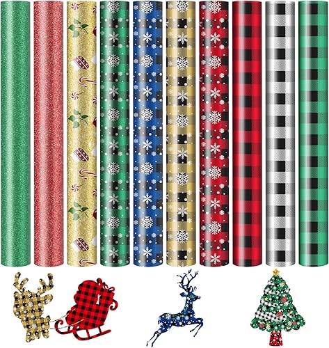 Paquete de 20 unidades de vinilo de transferencia de calor de Navidad para Cricut, 12 x 10 pulgadas, lámina de vinilo con estampado de leopardo,