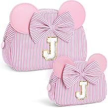Gifts for Girls, Personalized Initial Makeup Bag Birthday Gift for 4 5 6 7 8 9 10 11 12 13 Years Old Girl Kids Pink Initial Cosmetic Travel Toiletry Bag for Girls Sister Daughter Pink J