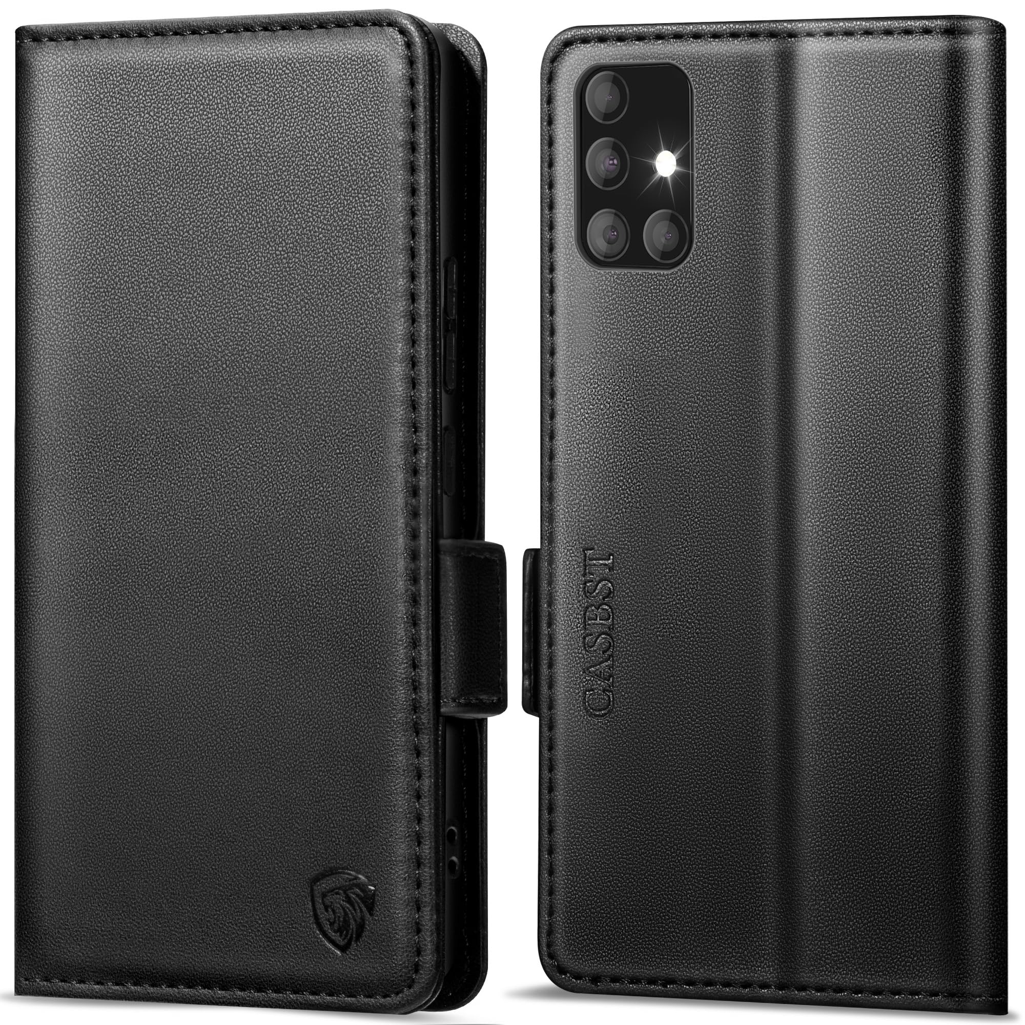 CASBST Handyhülle für Samsung Galaxy A50/A30S Hülle, Premium Leder Schutzhülle Klappbar für Samsung Galaxy A50 Flip Case mit Kartenfach Ständer Magnet Klapphülle für Samsung A50 Hülle (Schwarz)