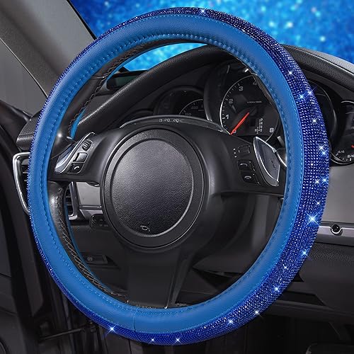 Miniatura 4 de CAR PASS - Funda de volante para mujer, de cuero, con diamantes brillantes de imitación, ajuste universal 14.5-15, para automóvil, sedán, camioneta,