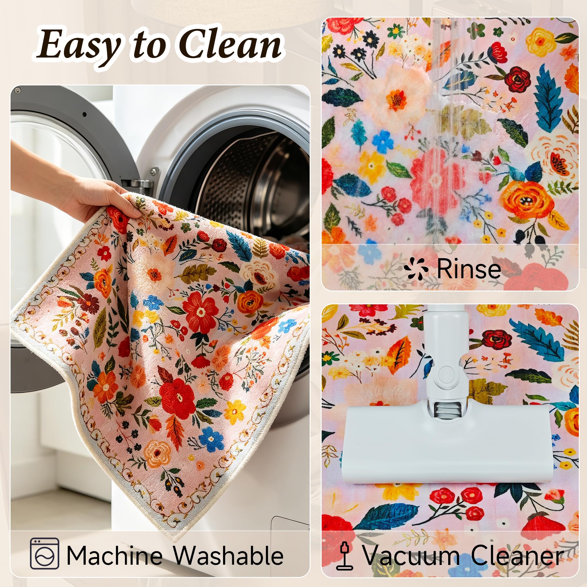 Felpudo Ultrafino para Interiores,122x80cm,Lavable,para La Entrada | Felpudo Interior Colorido Que Atrapa La Suciedad, Con Estampado Floral Bohemio E Impermeable, Con Base Antideslizante De Goma