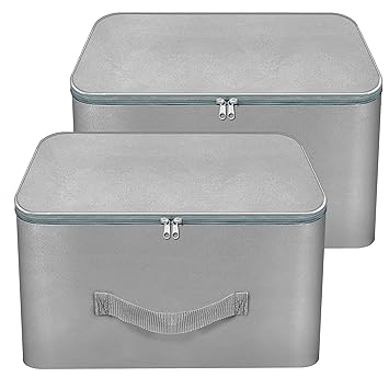 Storite 2 Pack Nylon Wardrobe Bag Underbed Moisture Proof Cloth Storage Organizer, Storage box for Clothes Saree Bags with Zippered Closure & Handle (Grey,37x35x23 cm, Square)