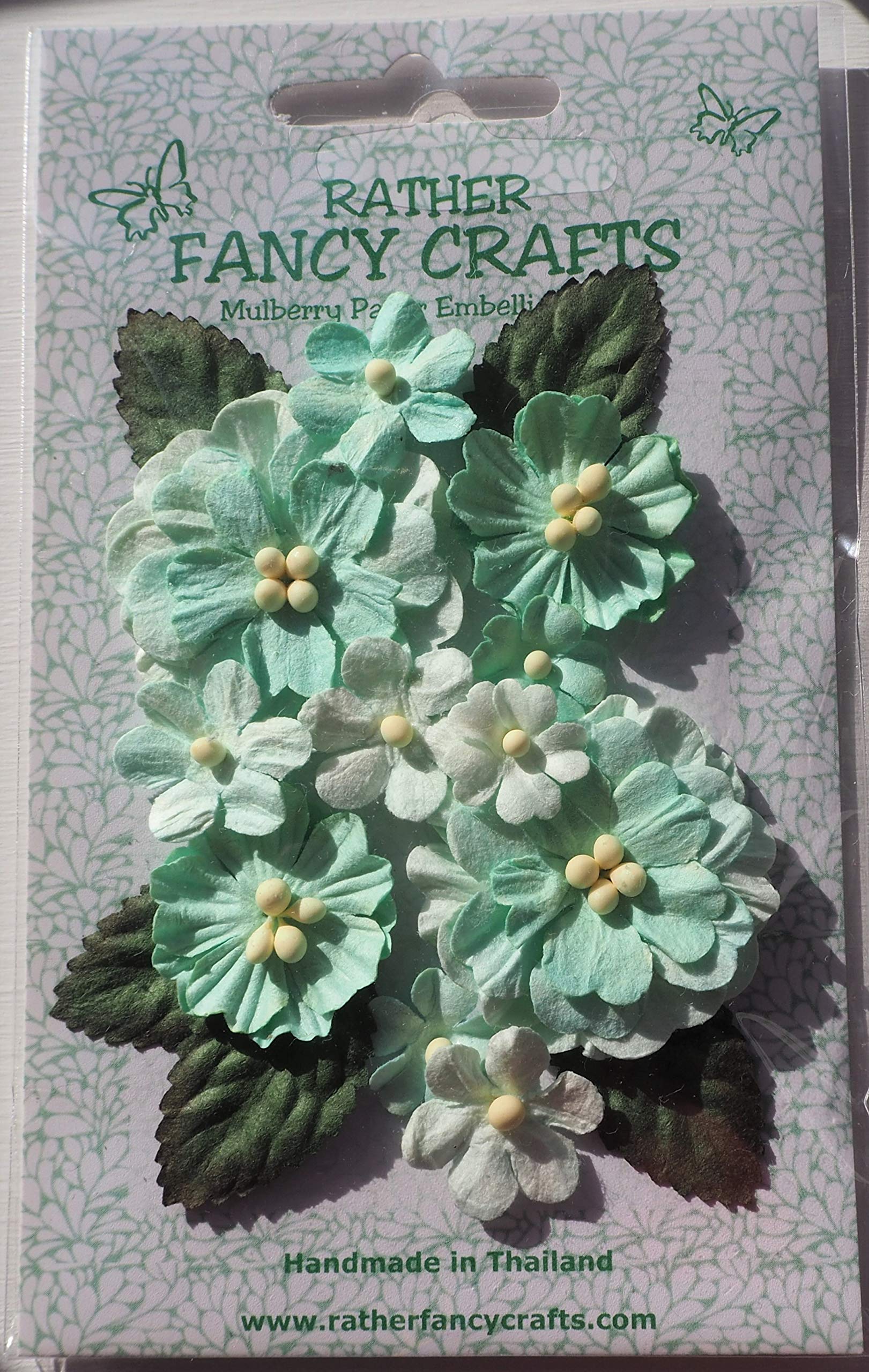 Rather Fancy Crafts Green Mulberry Paper Pastel Flowers And Leaves X Pack (Green)