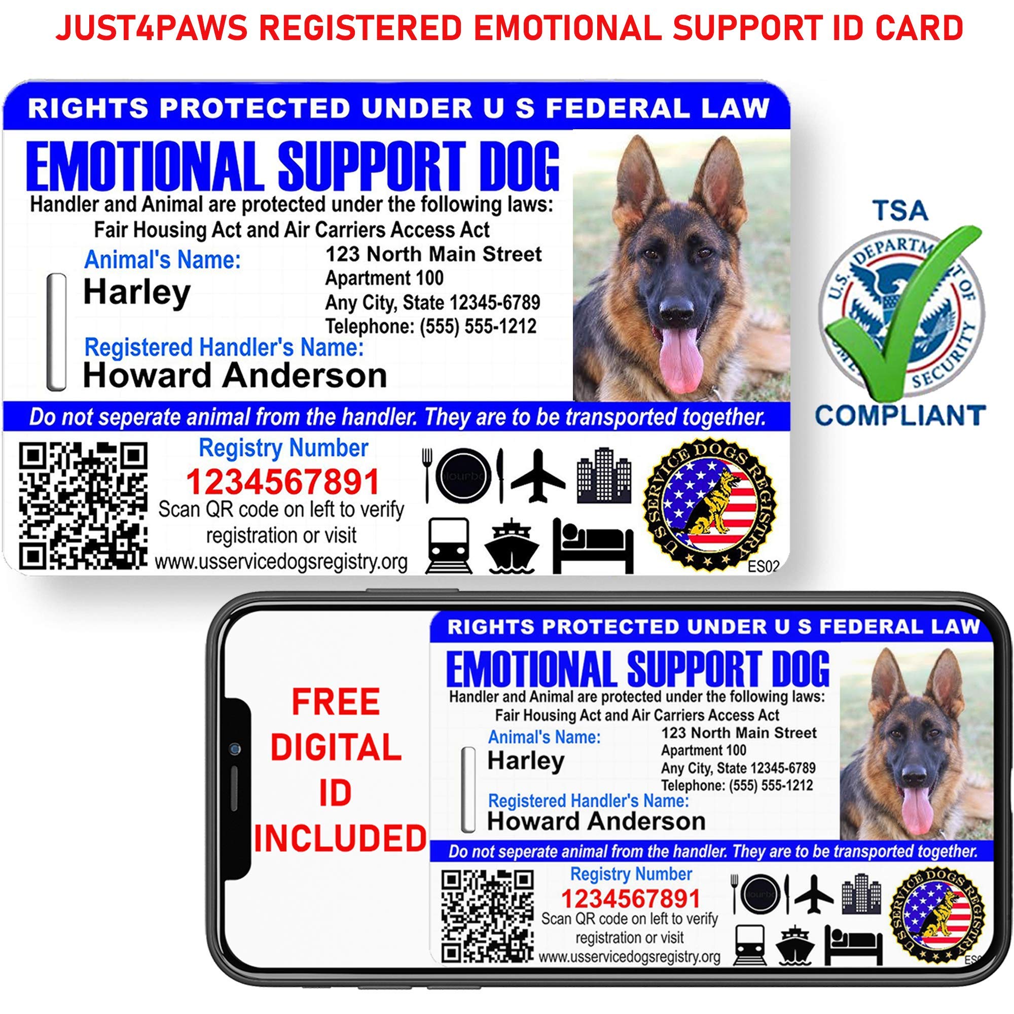 Buy Just 4 Paws Custom Emotional Support ID Card with QR Code