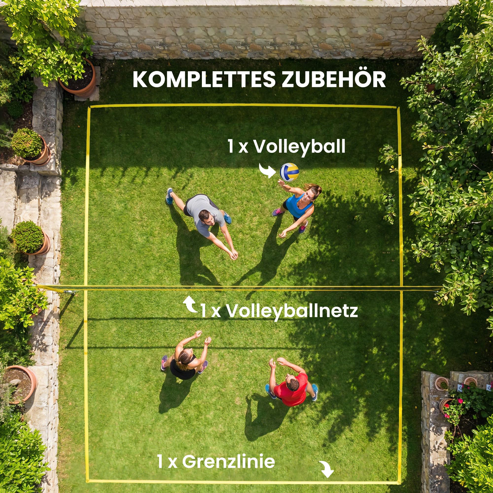 SPORTNOW Volleyballnetz Set Volleyball-Set mit höhenverstellbaren Stahlpfosten, Tragbar verstellbar Beachvolleyball-Netz mit Volleyball, Begrenzungslinie, Tragetasche, für Indoor, Outdoor