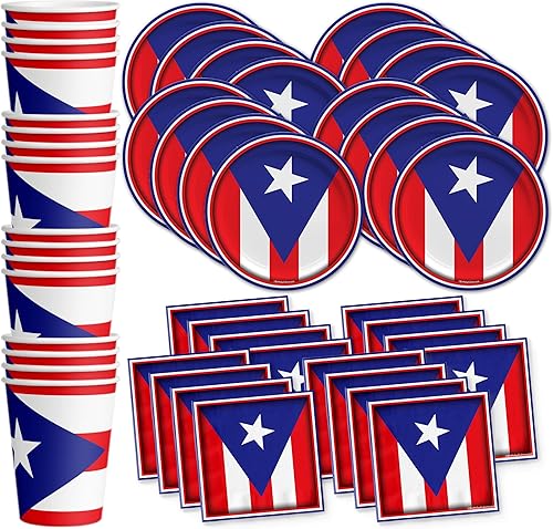 Juego de suministros para fiesta de cumpleaños con bandera de Puerto Rico para 16 personas