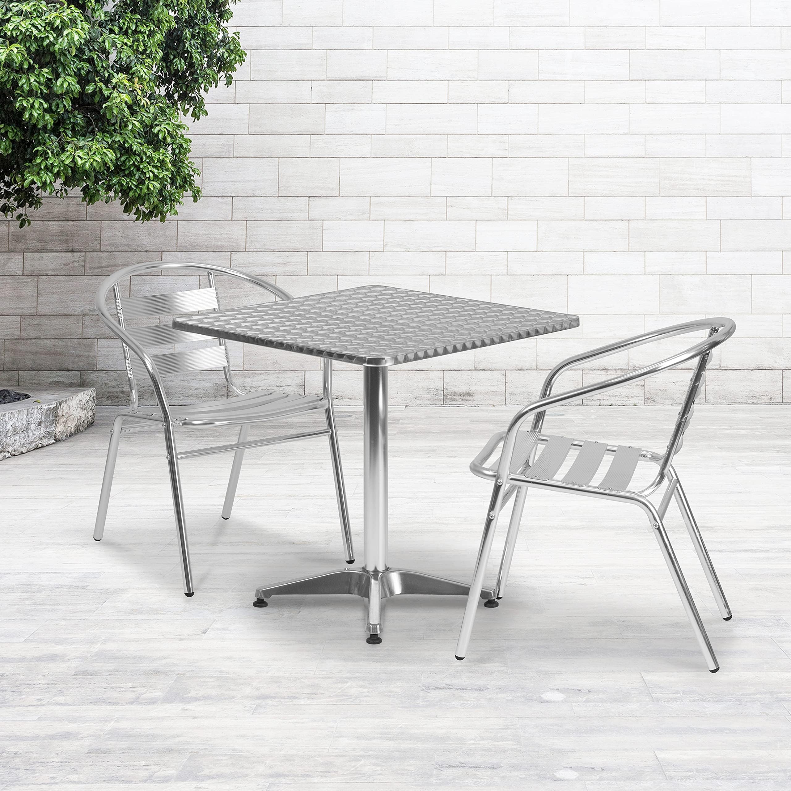 Flash Furniture27.5'' Square Aluminum Indoor-Outdoor Table Set with 2 Slat Back Chairs