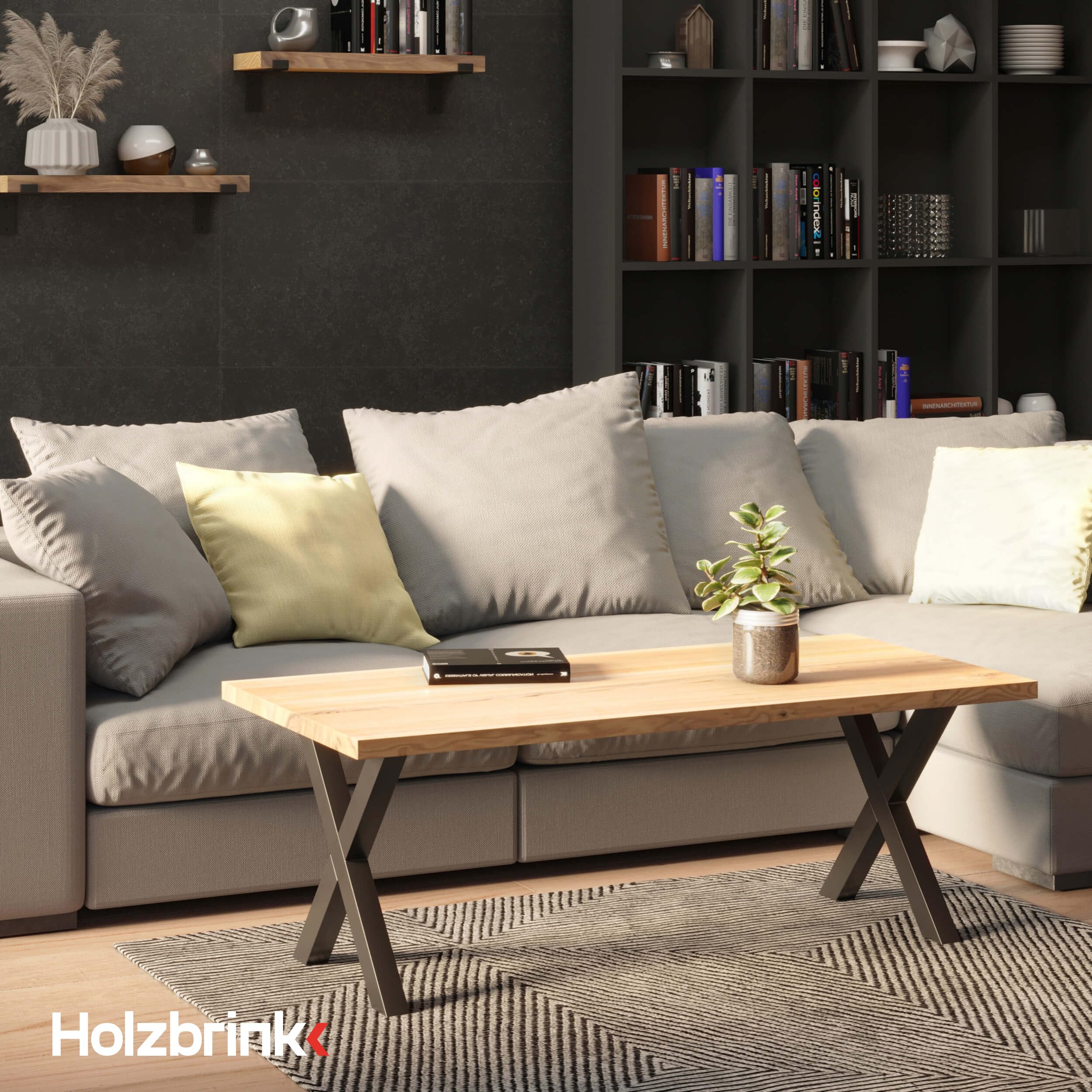 HOLZBRINK Pata de Metal Negroen Forma de X | Estructura de diseño para Mesa de Centro, Comedor, Escritorio, Banco | Pata de Mesa de 1 Pieza 30x43 cm