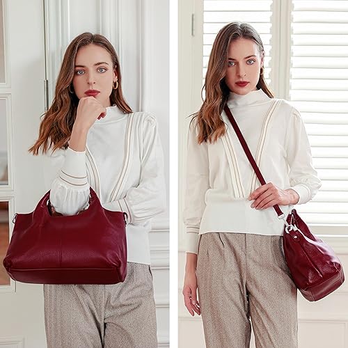 Miniatura 2 de Iswee - Carteras y bolsas de cuero auténtico para mujer, bolso tipo bandolera, estilo bohemio, con asa superior, bolsa cruzada